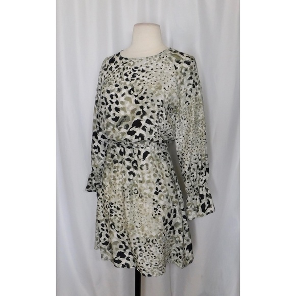 CLOTH & STONE Leopard Print Dress Gray Black Blouson Raglan Animal Wild Small - Picture 5 of 12